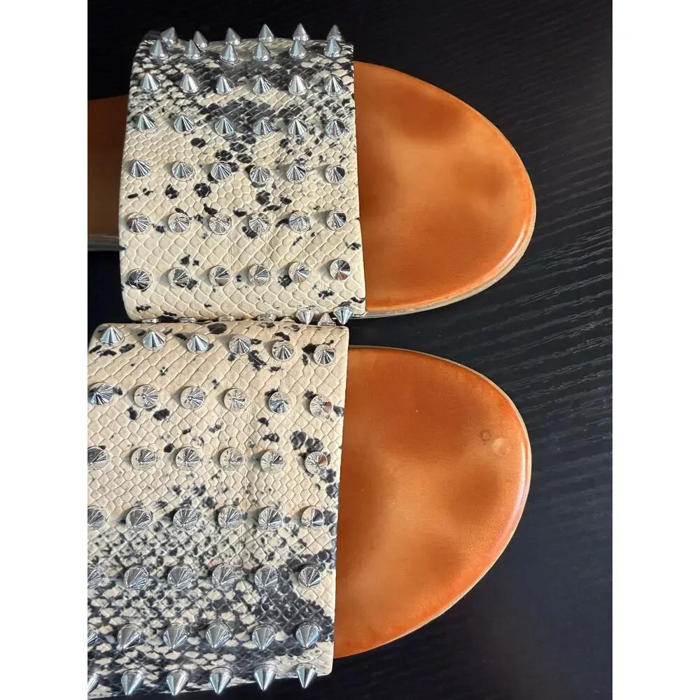 Madden Girl Studded Snake Print Slide Sandals Women’s Size 10M Cognac Footbed